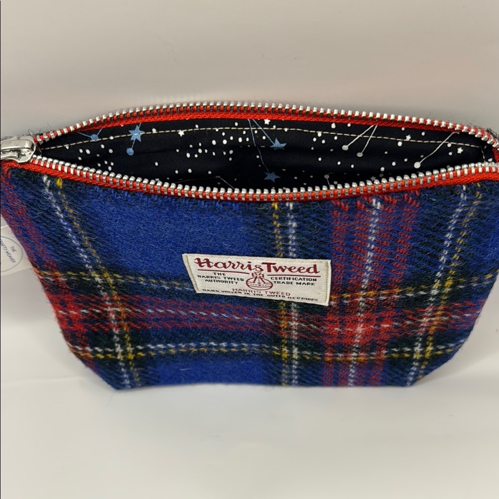 Harris Tweed Blue and Red Plaid Pouch